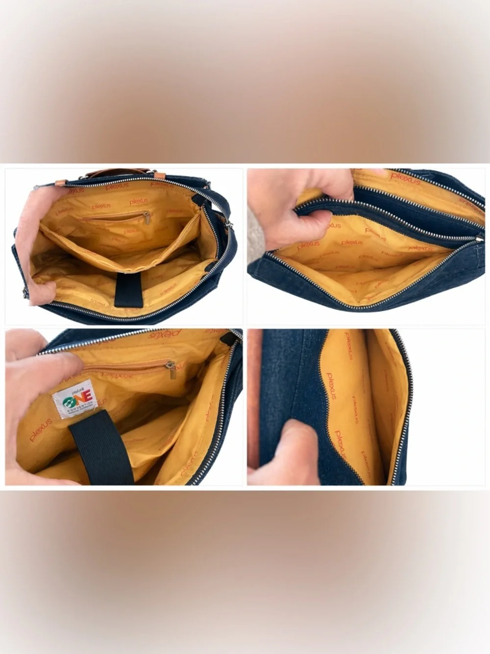 Navy and Tan Leather-Trim Messenger Bag with straps NEW